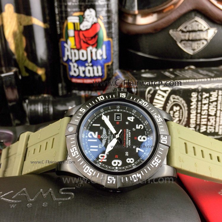 New Breitling Colt Skyracer Watch Black Case Green Rubber Strap